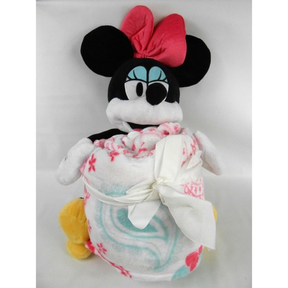 Disney Minnie Mouse Plush Stuffed Animal Toy with Throw Blanket Set 16 Inch New - Picture 1 of 3